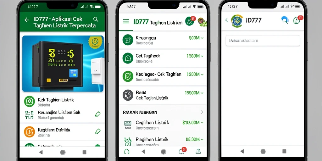 Tampilan antarmuka aplikasi Cek Tagihan Listrik ID777 yang sederhana dan efisien.