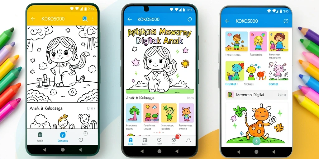 Tampilan antarmuka KOKO5000 dengan pilihan gambar mewarnai yang beragam.