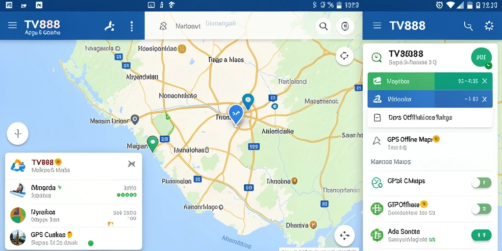 Tampilan antarmuka utama TV888 untuk navigasi GPS Offline Maps.